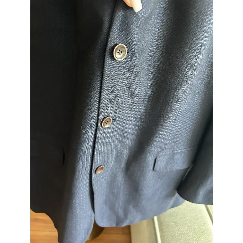 Nautica Silk Wool Blazer Sport Jacket 48R Preppy Coastal.Blue Old Money